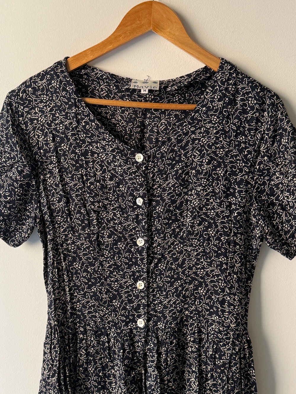 Mavi Navy and White Paisley-Print Buttoned Dress